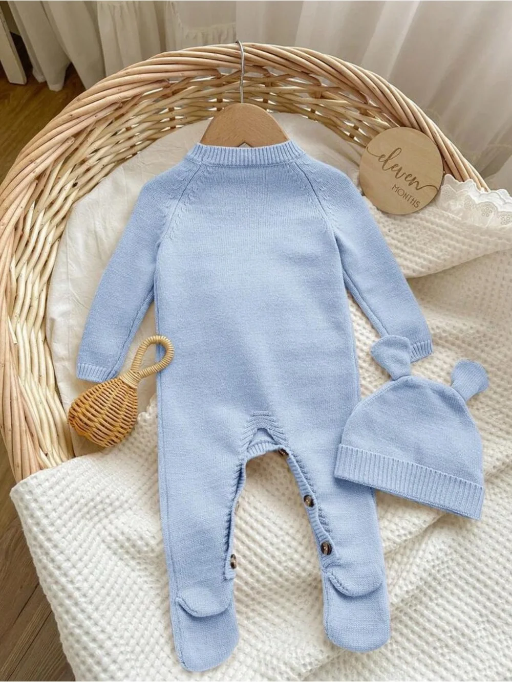 Blue Bear Knit One-Piece with Hat - Baby